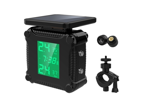 Monitoreo inalámbrico de presión de neumáticos para motocicleta, alarma de temperatura impermeable, TPMS recargable por USB con pantalla LCD verde
