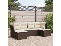 Conjunto de sofá de jardín de 6 piezas con cojines de mimbre sintético marrón de DKD Home Decor