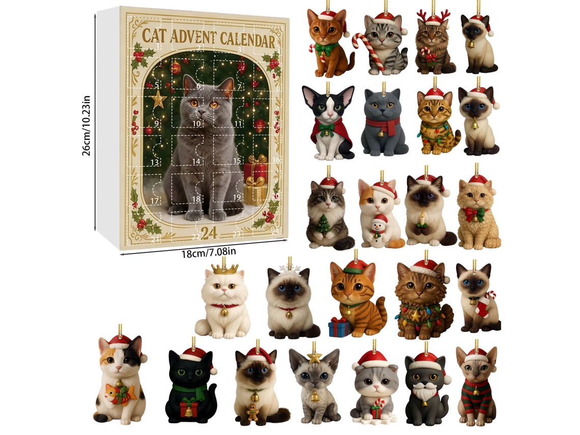 Calendario de Adviento, 24 colgantes decorativos navideños de gatos M11 Digitallab