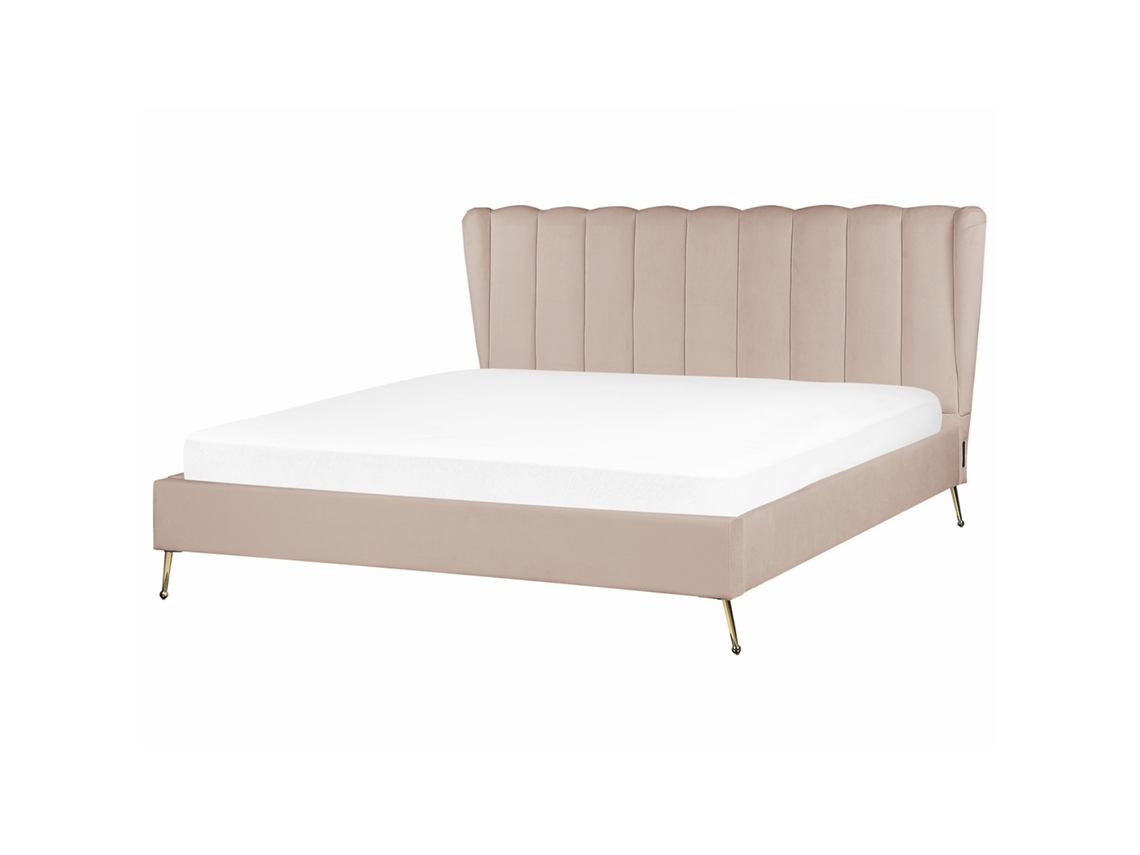 Cama con somier BELIANI Miribel de Terciopelo Beige 207x218x112