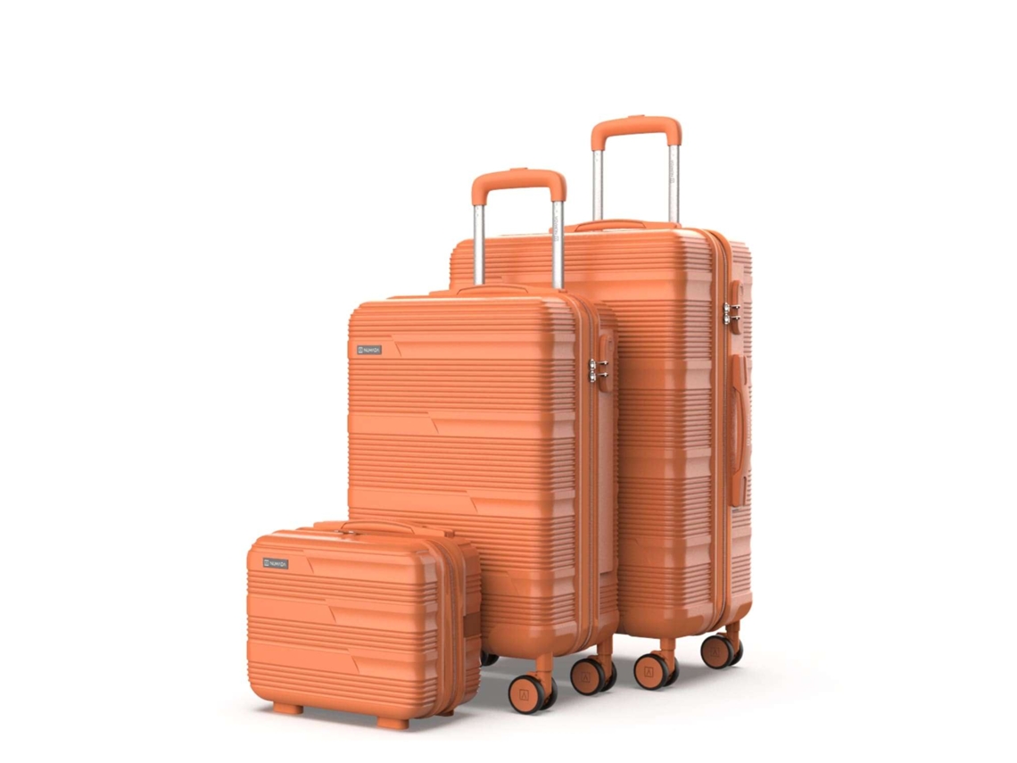 Juego De Maletas Naranja Numada Upfly T10 3 Pzs Abs. Maleta Cabina 55x40x20, Maleta Mediana 60l Y Neceser