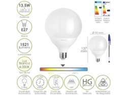 Bombilla led esfera globo e27. 13,5 watt. equivale a 100 watt. 1521 lumenes. luz neutra 4000  k.