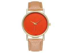 Reloj De Cuarzo Casual Para Mujeres Con Dial Naranja Y Correa De Cuero Pu Beige