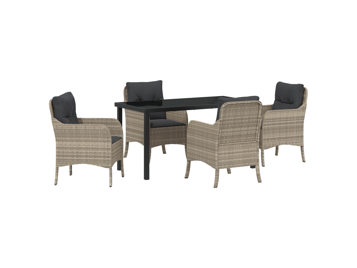 Conjunto 5 De Comedor De Jardín  De Vidaxl Con Cojines Gris Claro Poliratán