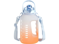 Botella de agua Rebe-Linjou de 2,2 litros, libre de BPA, con pajita y marcadores de tiempo en degradado azul y naranja.
