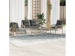 Conjunto de piezas. Sofás Jardim C/ Almofadões Vime Pe Cinzento Claro Dkd Home Decor