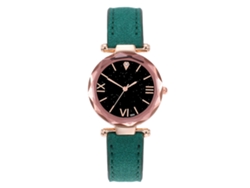 Reloj De Pulsera De Moda Para Mujer Con Números Romanos Y Correa De Piel Sintética Verde.
