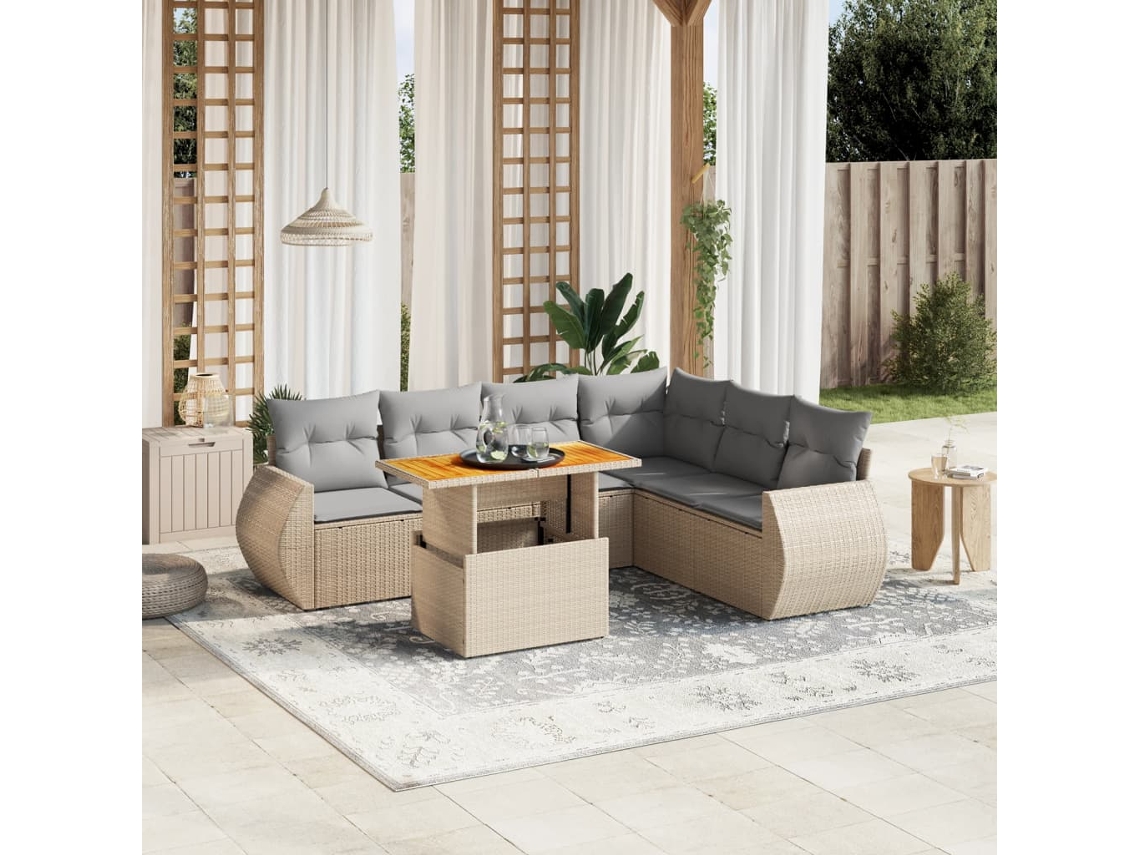 Conjunto de sofá de jardín con cojines, mimbre beige PE Dkd Home Decor