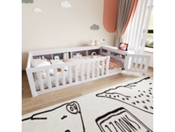 Cama Infantil Multifuncional De 90x200 Cm, Madera Maciza, Color Blanco.