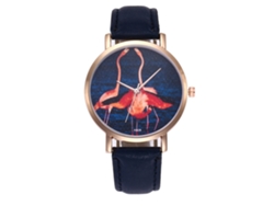 Reloj De Cuarzo Para Mujer Con Correa De Piel Sintética Y Estampado De Pájaros Azules.