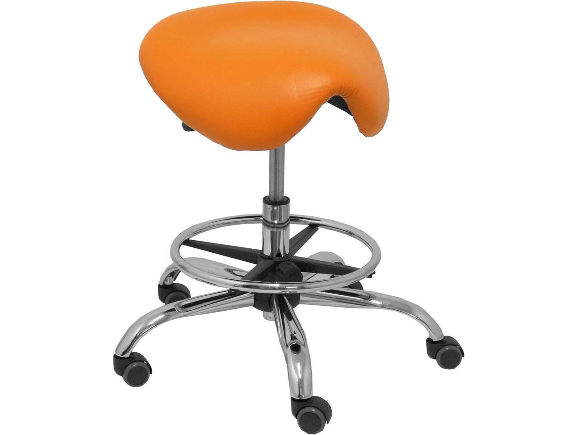 Taburete de Oficina PIQUERAS Y CRESPO Alatoz Naranja con ruedas para parqué (Piel Sintética)
