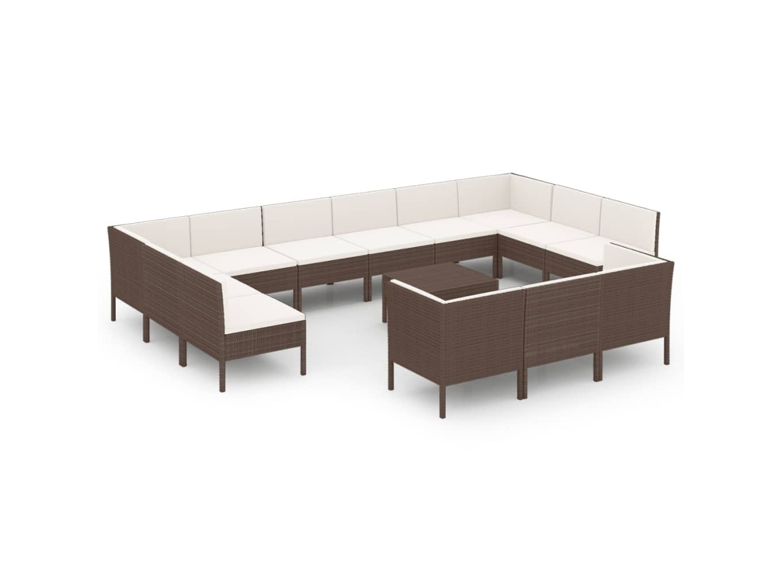 Conjunto 14 muebles de jardín VIDAXL y cojines ratán sintético marrón