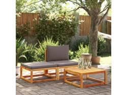 Conjunto de sofá de jardín de 3 piezas con cojines de madera maciza de acacia, Dkd Home Decor