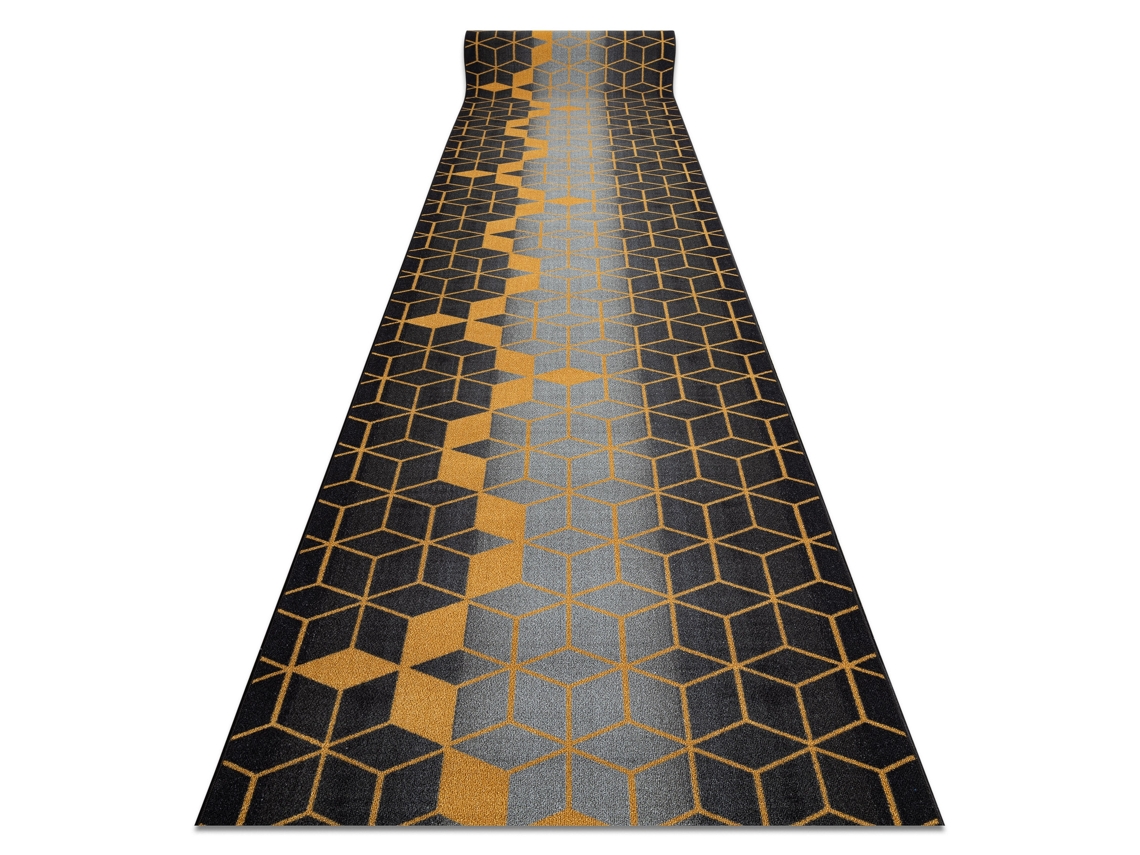 Alfombra de Pasillo con Refuerzo de Goma 67 cm Heksagon Hexágono Negro/Oro