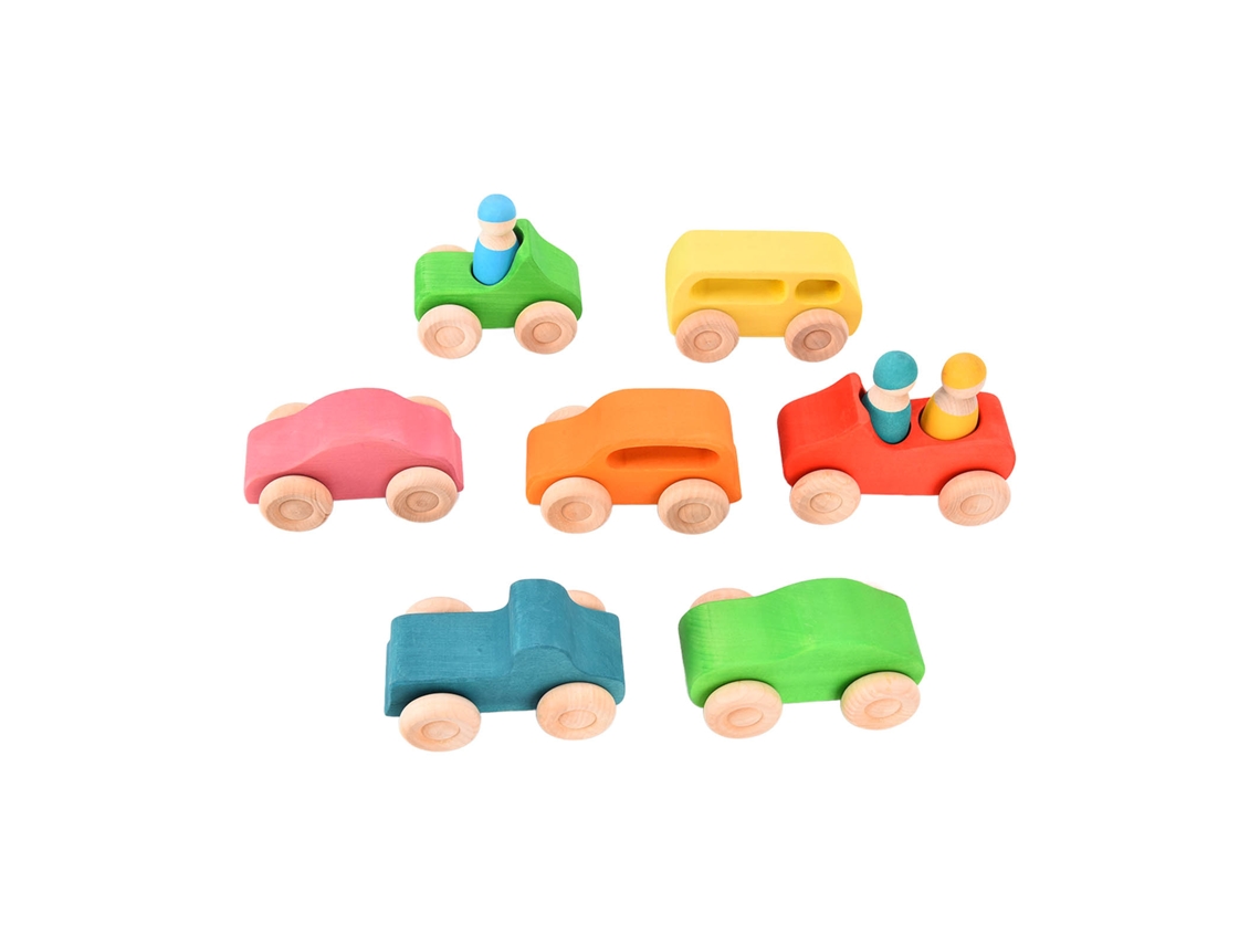 Coche De Juguete De Madera De Loza Con Figuras De Dibujos Animados, Bloques Educativos Para Niños.