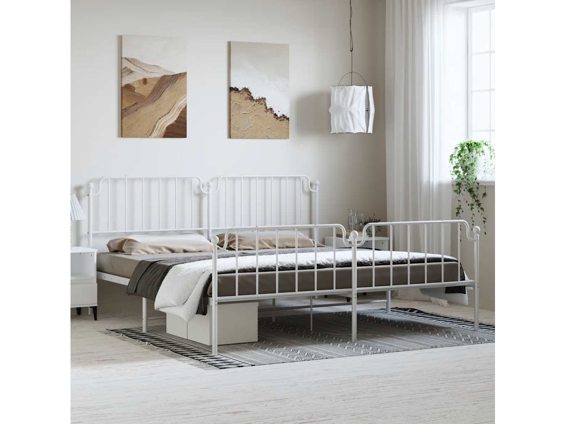 Estructura Cama Sin Colchón Con Estribo Metal Blanco 193x203 Cm