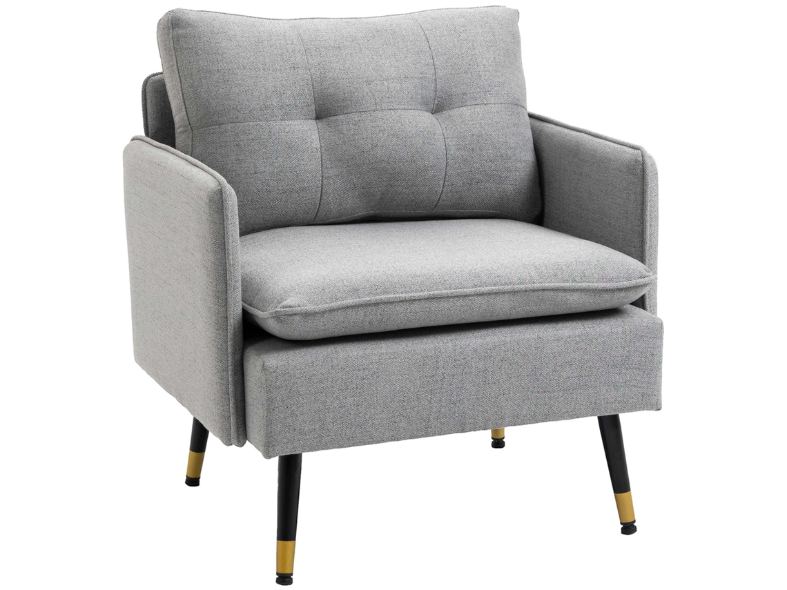 Sillón moderno con tapizado de tela, asiento acolchado, patas de acero, 72x70x80cm, gris.