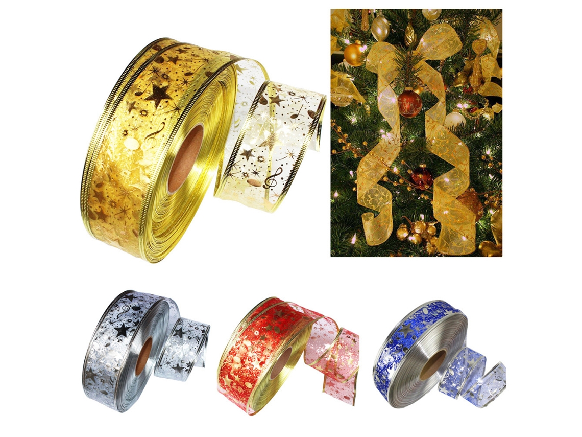 4 Rollos De Cinta De Organza De 2 M Con Estampado De Estrellas Brillantes Para Envolver Regalos, Decoración Navideña Y Bodas.