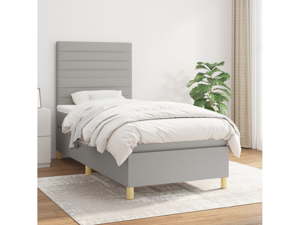 Cama Box Spring Con Colchón Tela Gris Claro 80x200 Cm