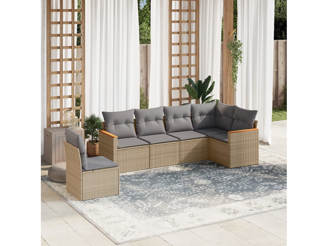 Conjunto de 6 sofás de jardín con cojines de mimbre beige Dkd Home Decor