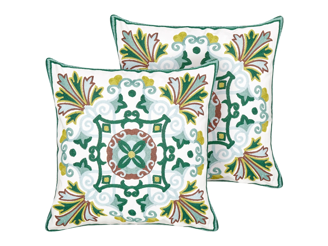 Juego de cojines decorativos BELIANI Elanite de Algodón Verde 45x45x7
