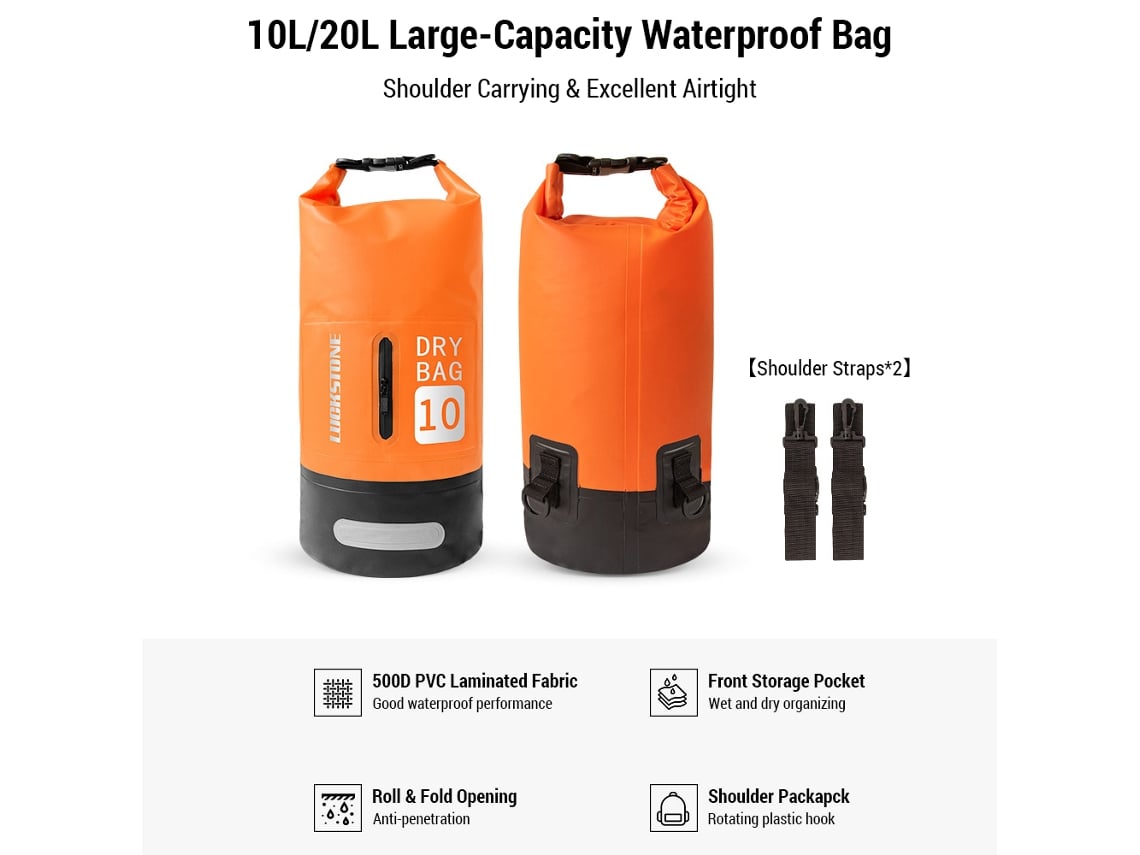 Bolsa Seca Impermeável 10l/20l Grande Capacidade Com Cintos Ajustáveis Para Rafting Kayak Camping