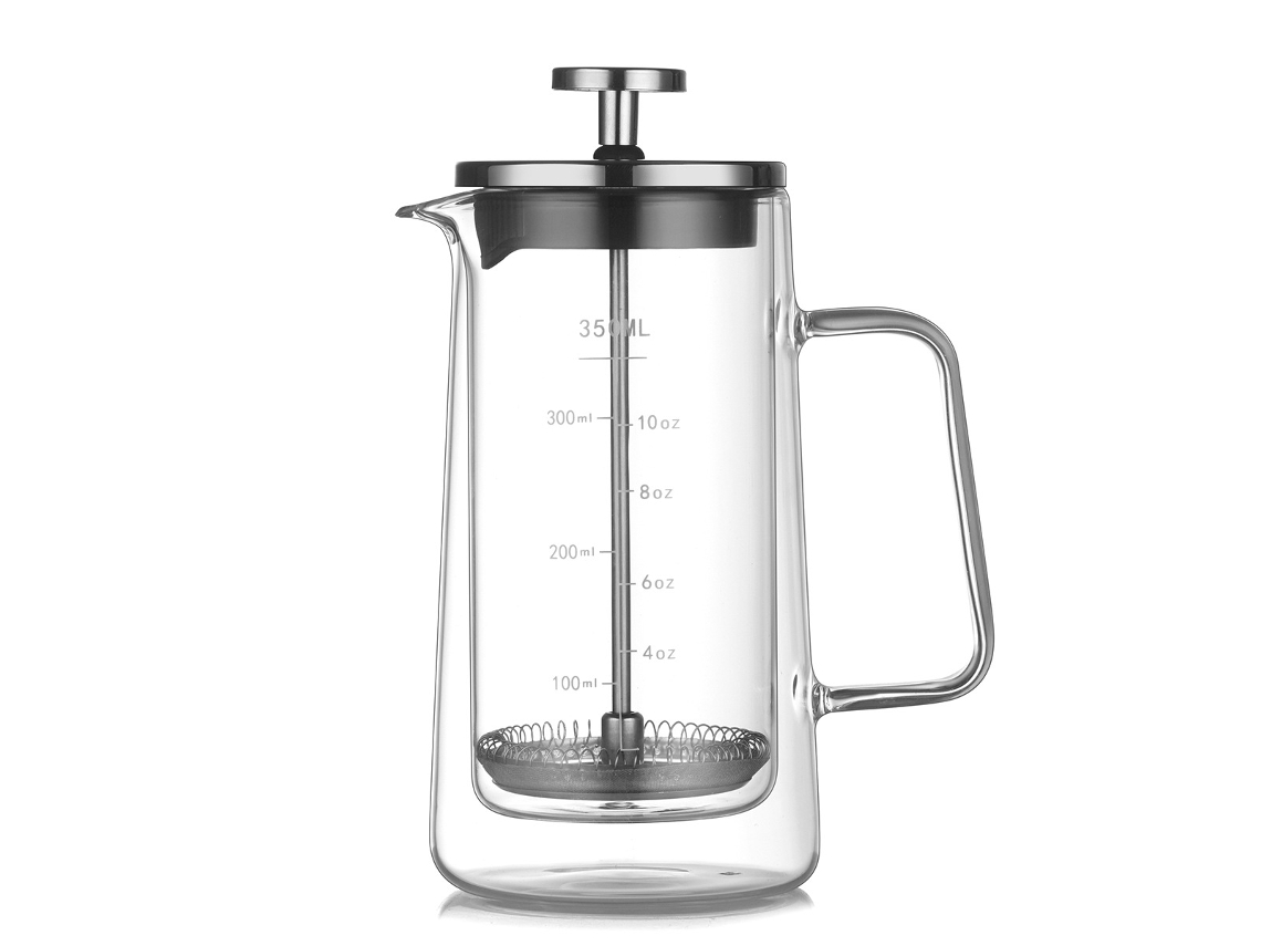 Cafetera de vidrio de borosilicato resistente al calor, prensa francesa de doble pared