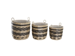 Juego de 3 cestas de fibra de poliéster natural, 38x38x36cm ALEXANDRA HOUSE LIVING