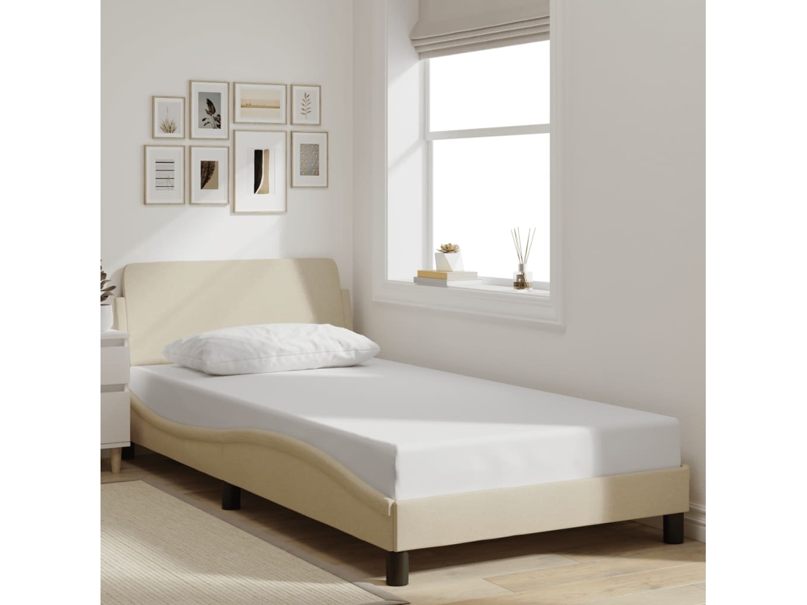 Estructura De Cama Sin Colchón Tela Crema 100x200 Cm