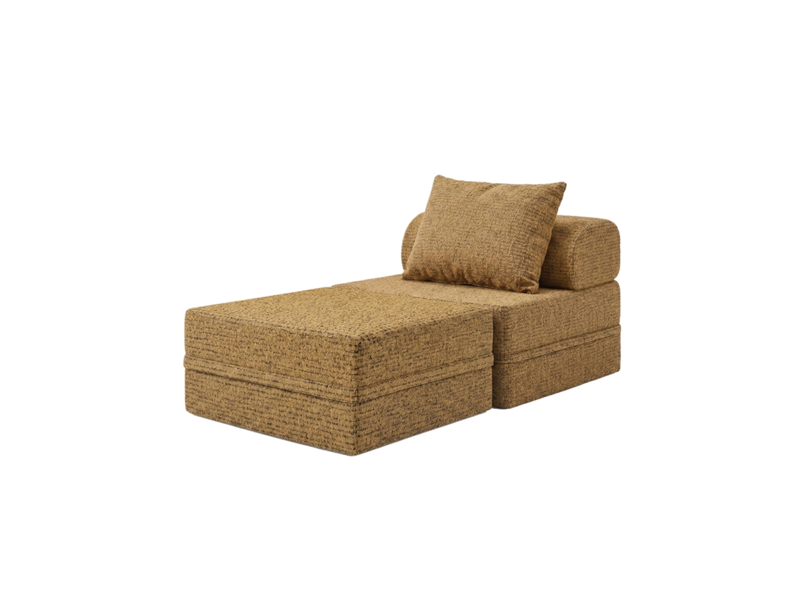 Sofá Modular 1 Lugar + Puff Convertible  Tweed Mostarda