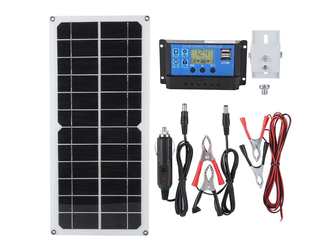 Kit De Carga Solar (salida Usb Dual, Pantalla Lcd, Con Cargador De Coche)