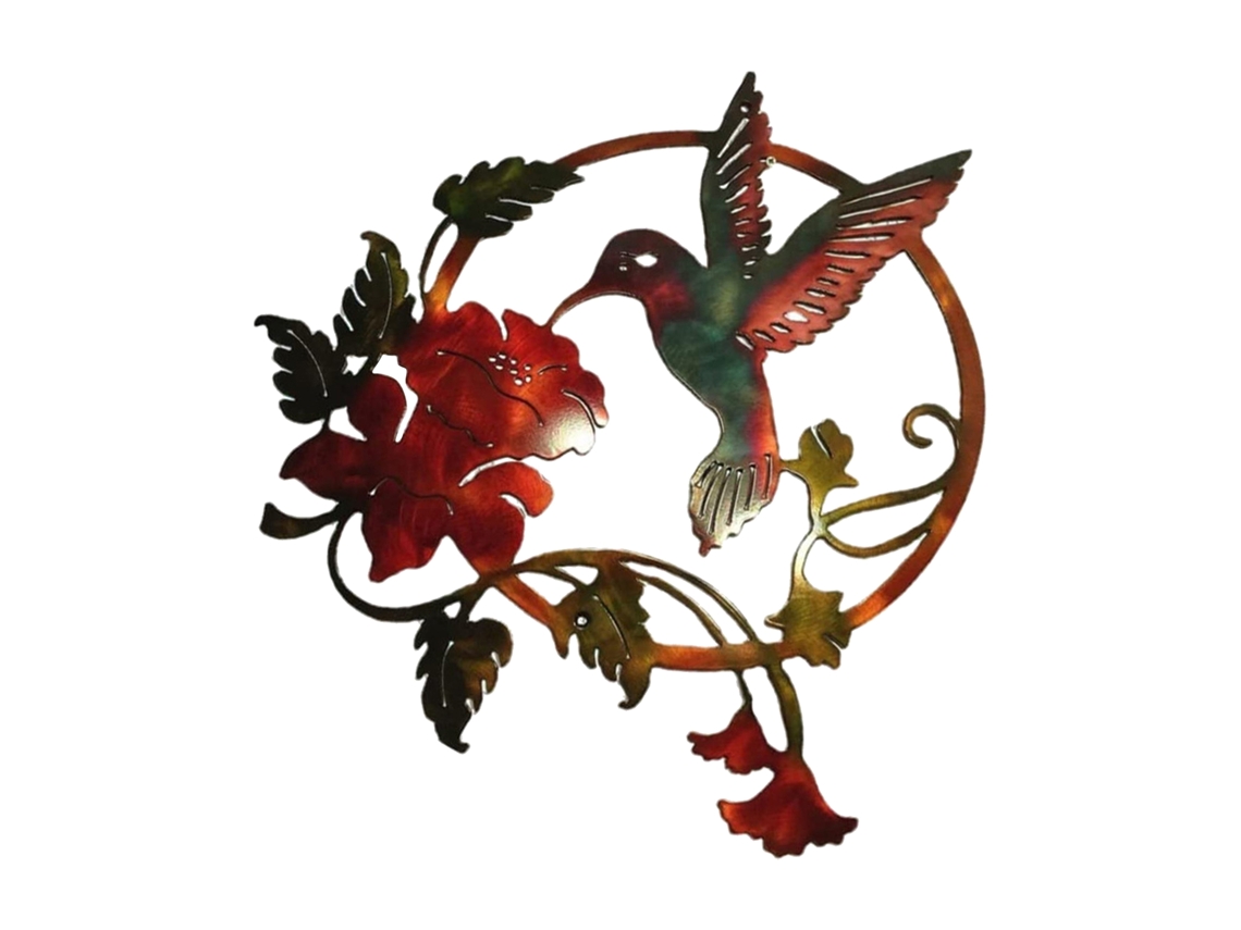 Decoración de pared circular de metal rojo con forma de pájaro - Worten