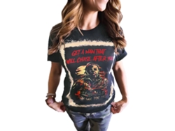 Camiseta Rebe-Halloween com estampa de filme de terror para mulheres, gola redonda, manga curta, estilo casual, preta, tamanho GG.