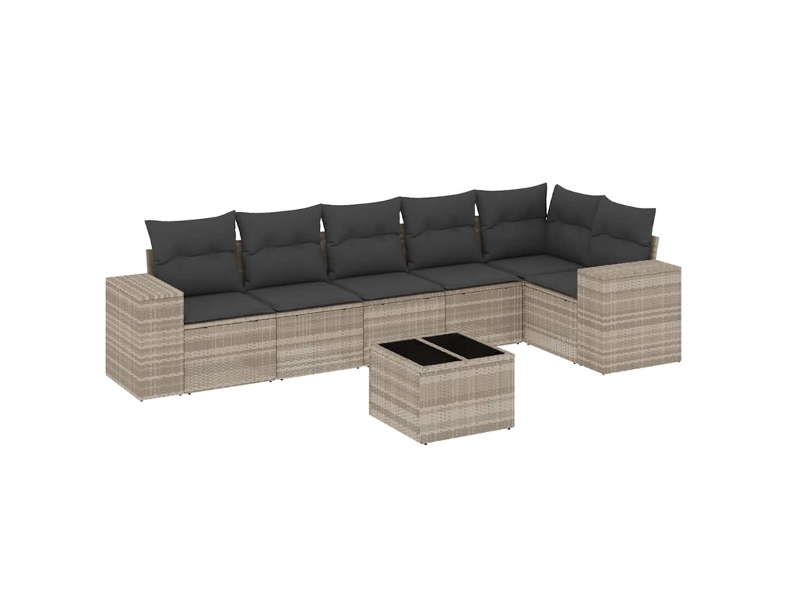Conjunto de 7 sofás de jardín con cojines, mimbre, gris claro, MAISON EXCLUSIVE (7 piezas)
