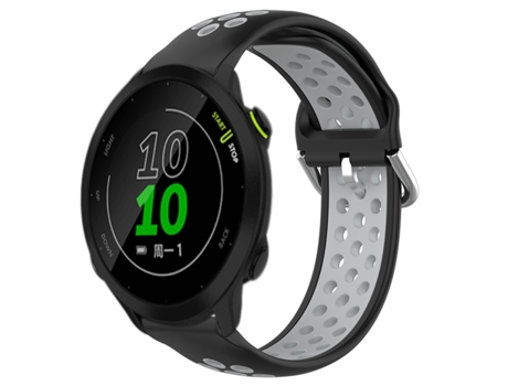 Correa Smartwatch para Garmin Forerunner 158 20mm Silicona Deportiva Transpirable Perforada (Negro + Gris)