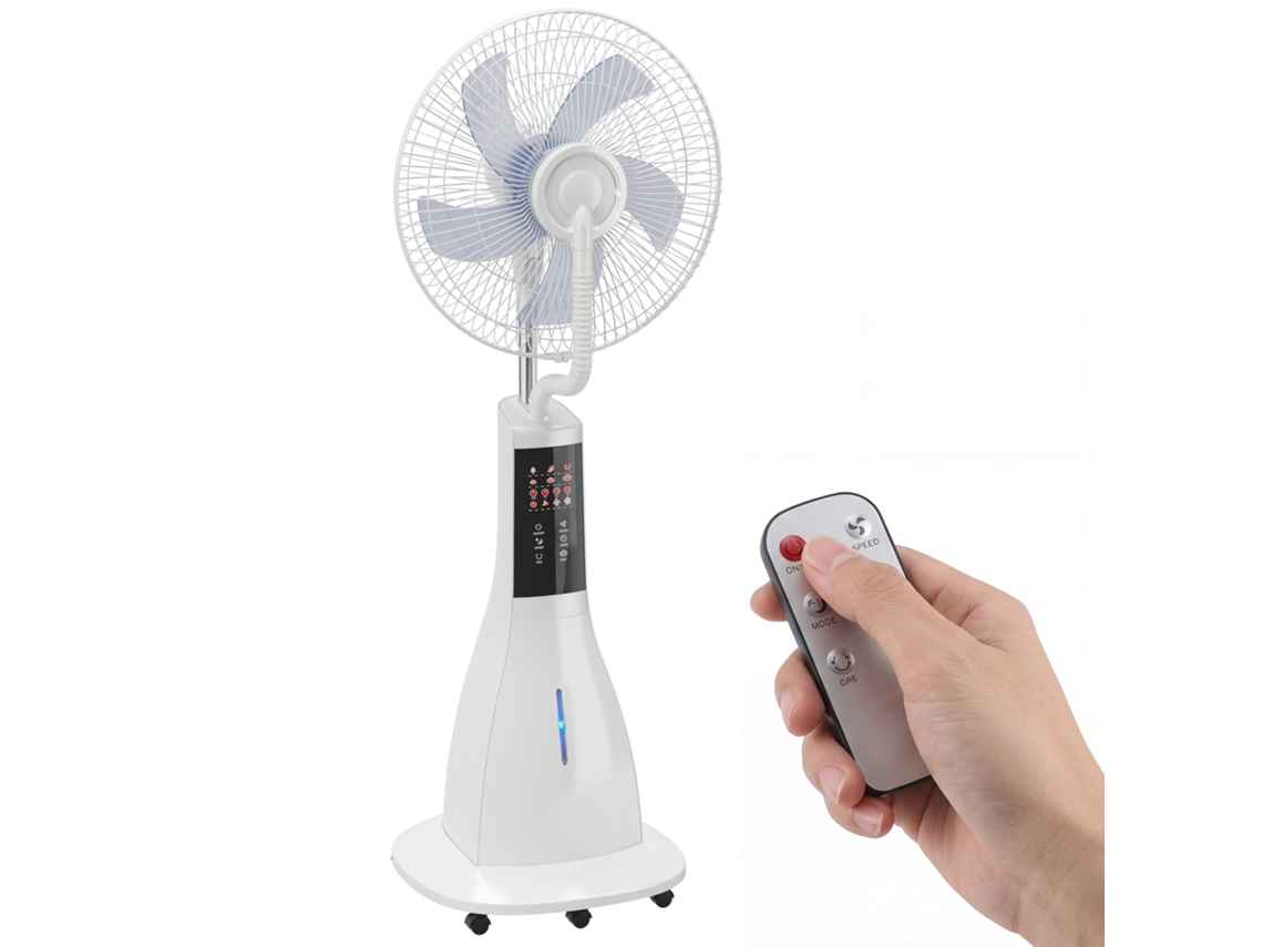 Ventilador Névoa 90w Oscilação 75° 3 Velocidades 5 Pás 3l Rodas Controle Remoto