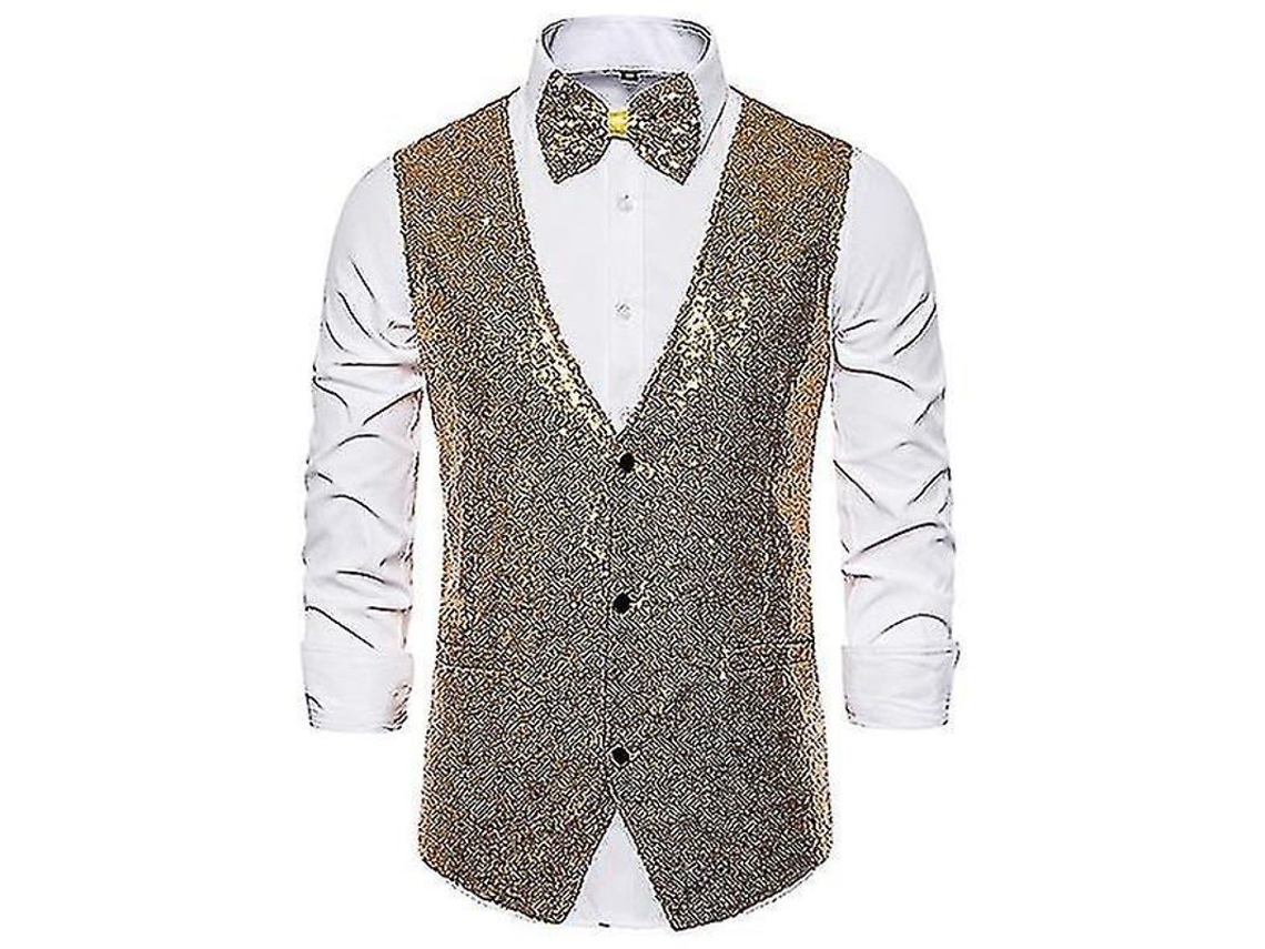 2026-chaleco De Lentejuelas Para Hombre V-neck Con Corbata De Moño Traje Brillante Para Fiesta Y Eventos