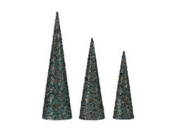 Decoración Navidad Conos Lentejuelas 3 Piezas Azul Dorado 16,5 X 60 X 16,5 cm