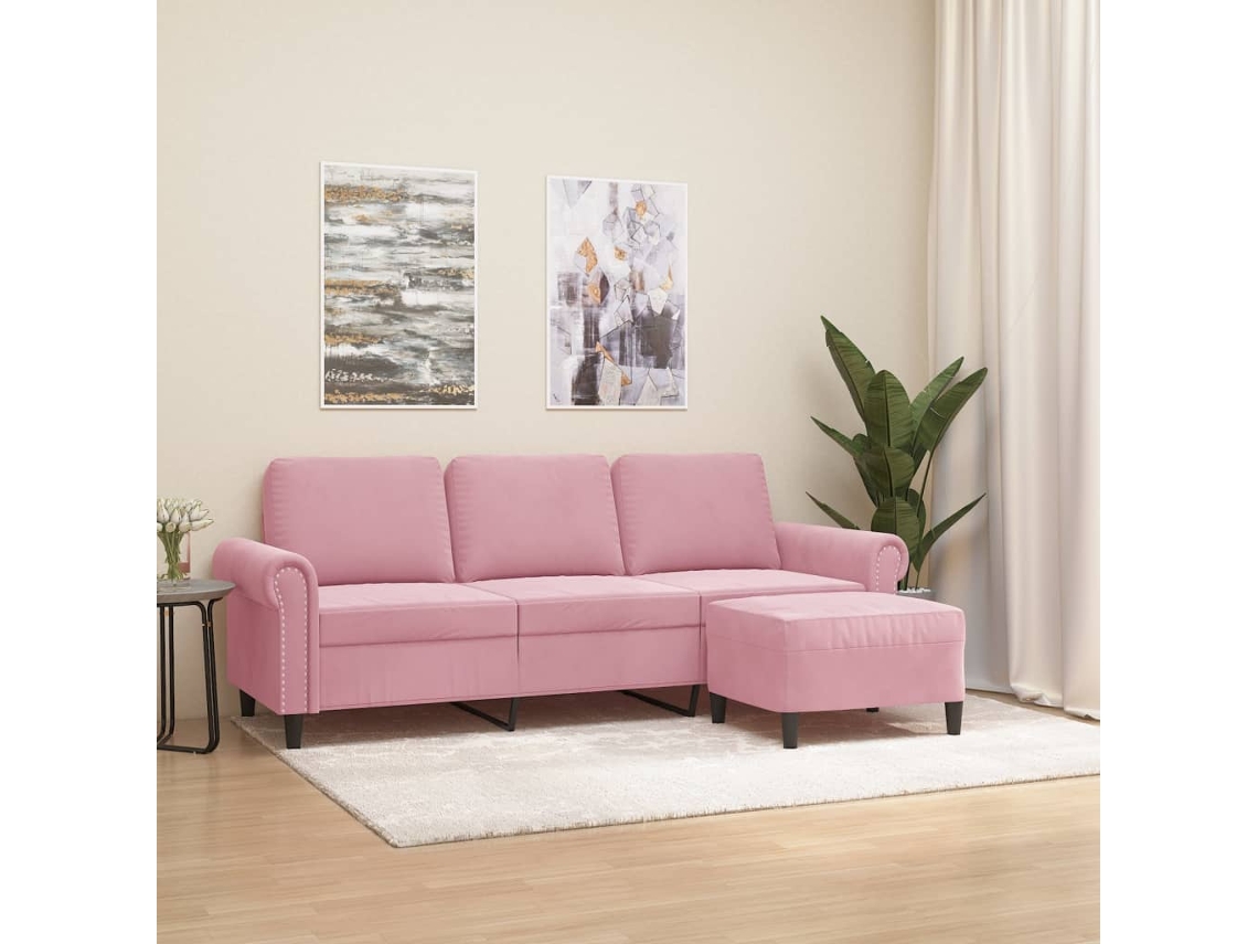 Sofá de 3 plazas HARLANV1 con terciopelo rosa, 180x77x82 cm