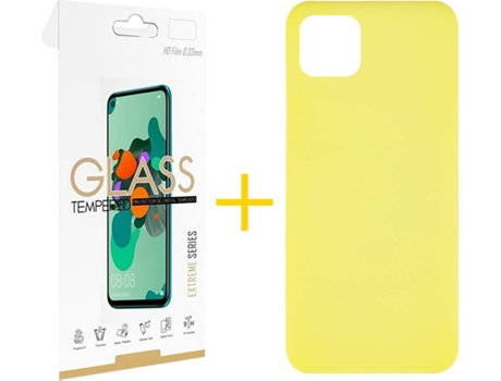Carcasa + 1 Protector de Vidrio iPhone 13 Mini SKYHE Silicona Líquido Amarillo