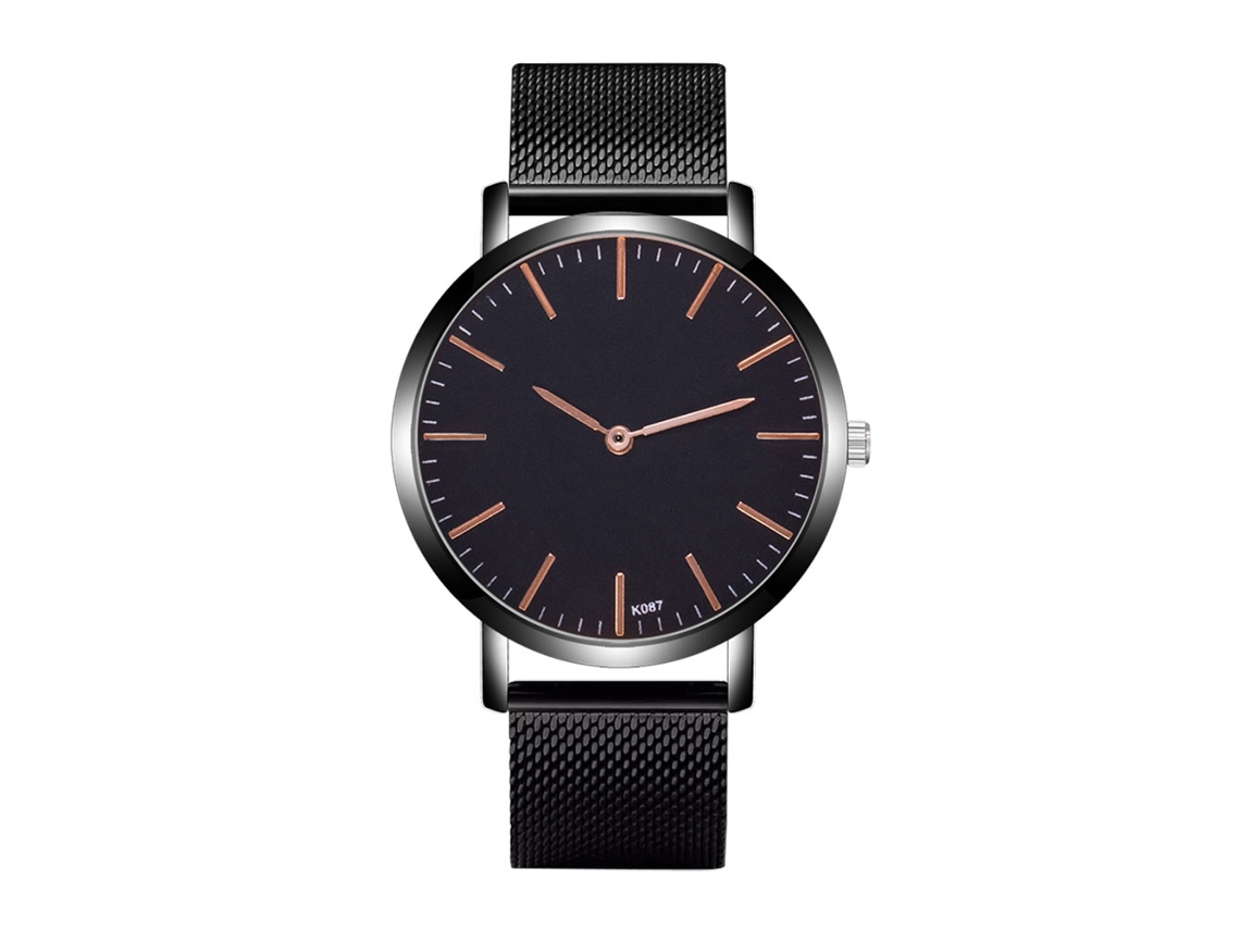 Reloj De Pulsera Hombre De Cuarzo Con Correa De Malla Redonda Zhoulianfa Negro
