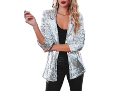 Chaqueta De Paillettes Para Mujer Blazer Brillo Manga Larga Casual Msilver M Plata