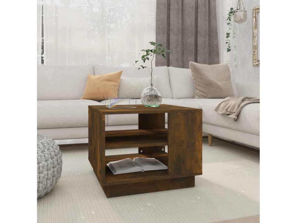 Mesa de Centro de Apoyo 55X55X43 Cm Contrachapado Color Roble Ahumado