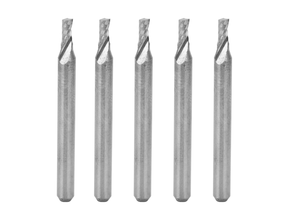 Fresa espiral de una sola ranura en acero de tungsteno, 3,175x2x4x38 mm, sin marca.