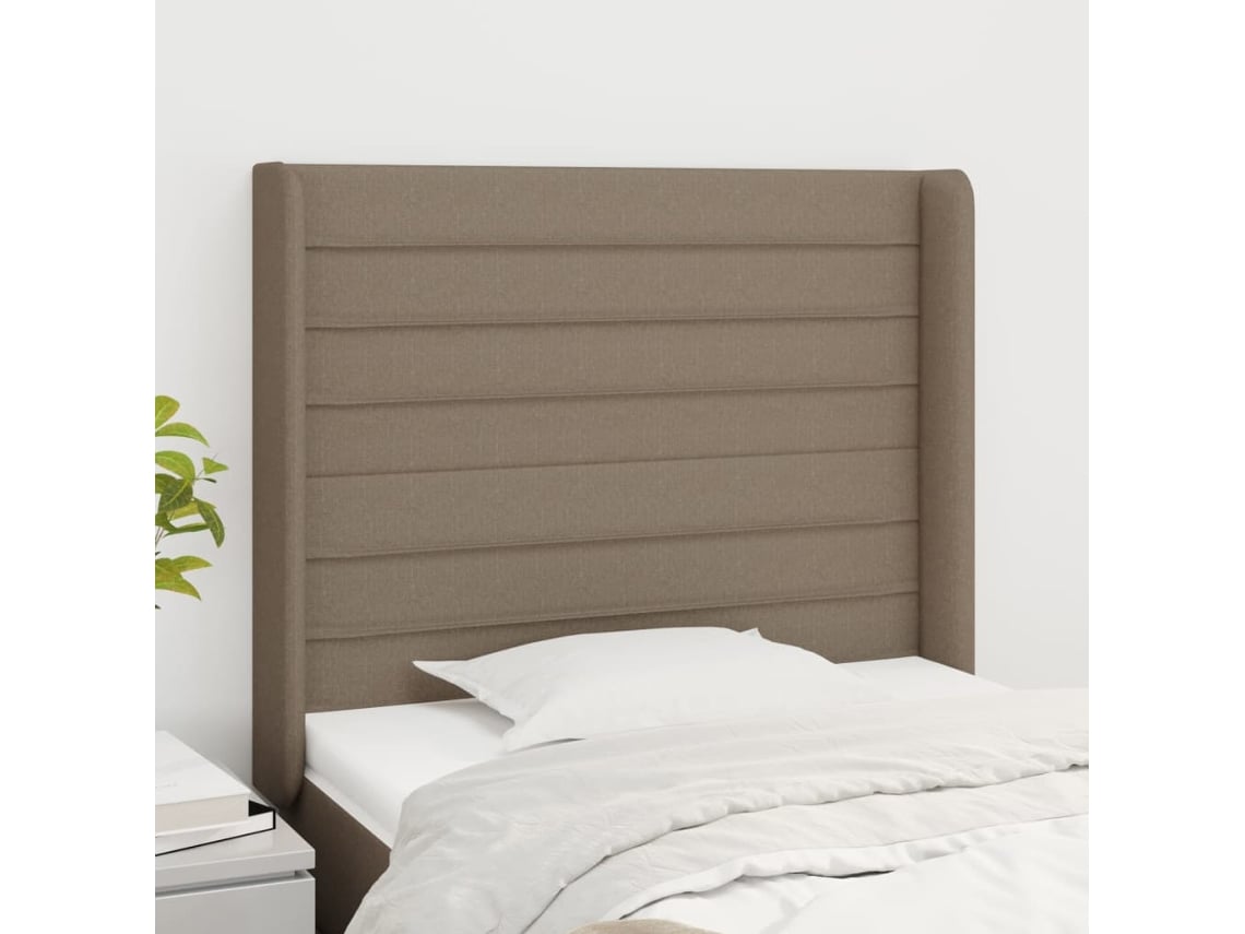 Cabecero Con Orejas De Tela Gris Taupe 83x16x118/128 Cm