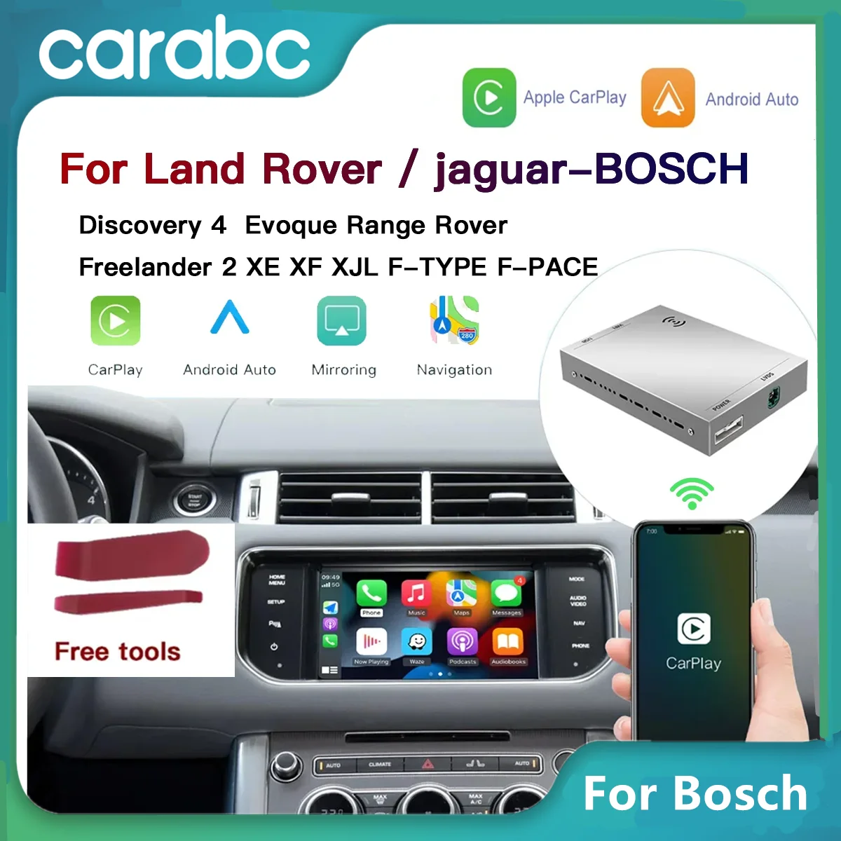 Carabc Wireless Carplay Android Auto para Land Rover Jaguar Bosch Discovery4 Evoque Freelander2 F-pace F-type Xe Xf Xjl Para-bosch
