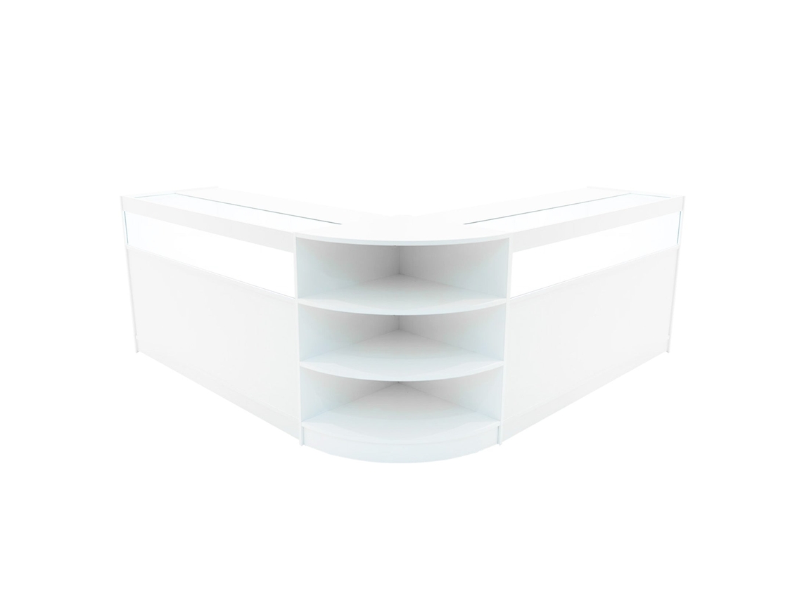 Conjunto de mostrador comercial MonsterShop Theseus, blanco, 2xB1500LM60, MDF y vidrio templado
