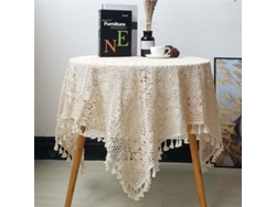 2026-manteles De Mesa Cuadrados De Punto Antiguo De Algodón Beige 35x35 Pulgadas Con Encaje Decorativo