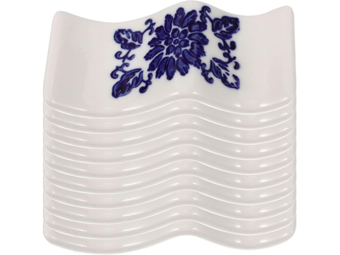 Juego De 10 Soportes Para Palillos De Cerámica Azul Y Blanca Con Diseño Qinghua.