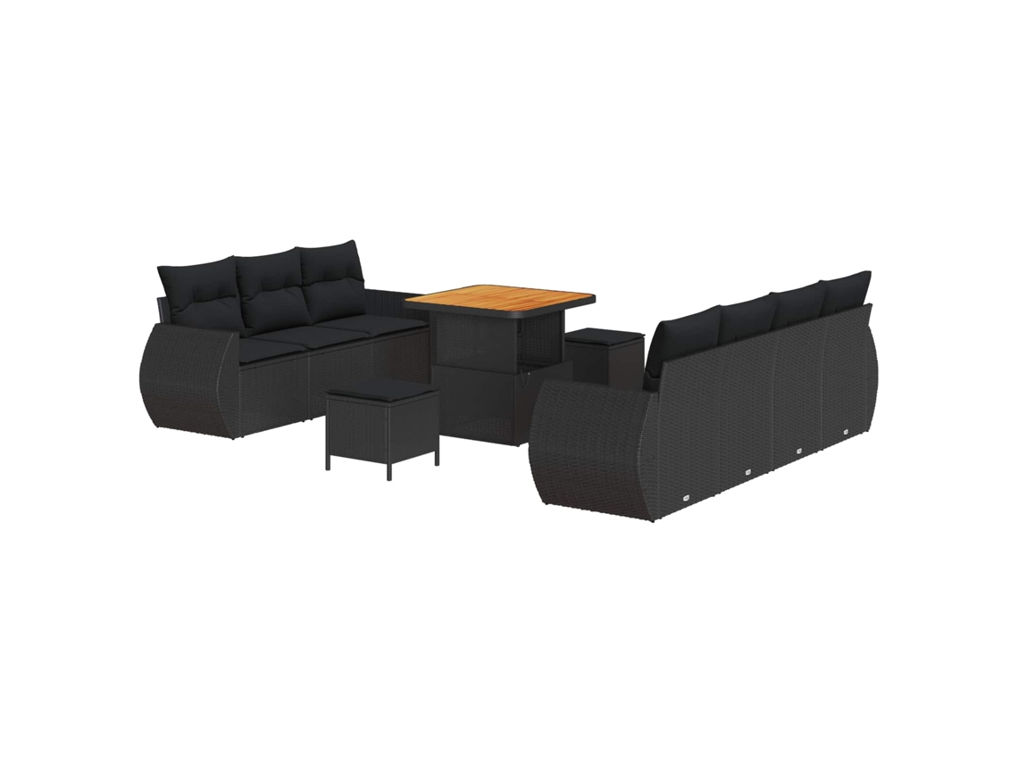 Maison Exclusive - Conjunto de sofás de jardín con cojines, 10 piezas, mimbre negro